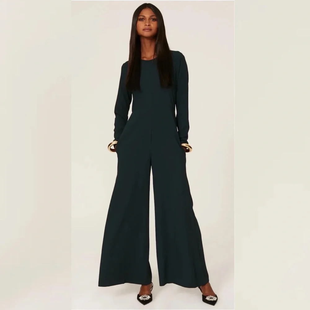 Adam Lippes Collective Emerald green long sleeve jumpsuit